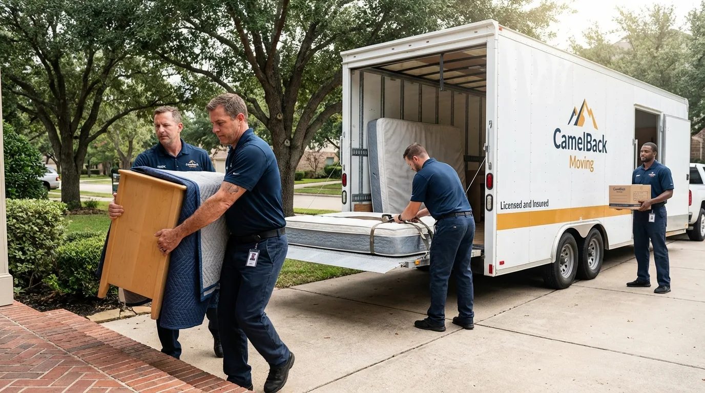 Crew loading residential truck for cross-state move from Glenwood, IA