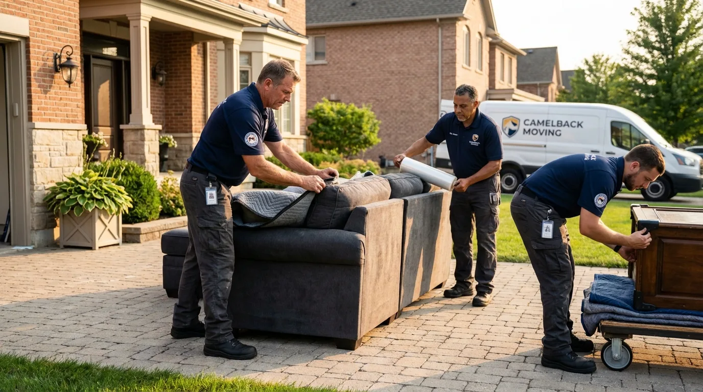Large estate moving crew wrapping furniture in Glenwood, IA